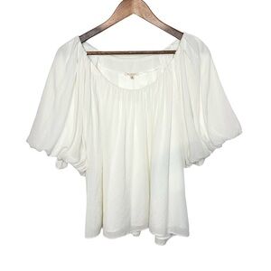 JODIFL Women’s White Pleated Puff Sleeve Top